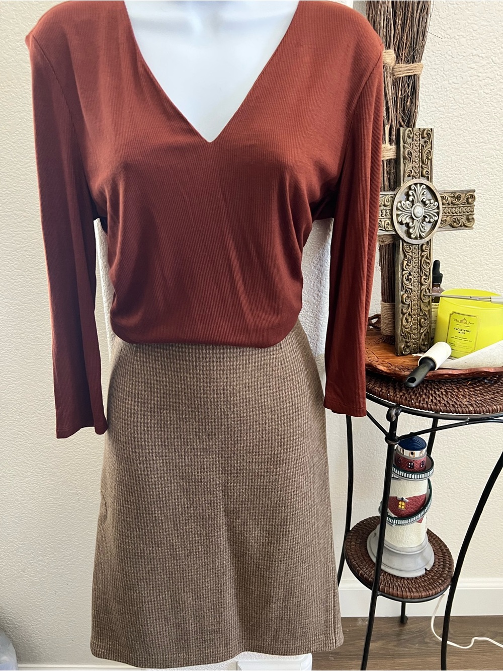 Ralph Lauren Brown Wool Skirt with Tan Trim